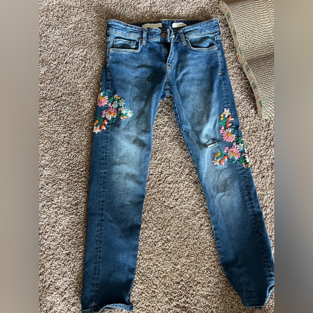 Anthropologie flower stitched jeans
